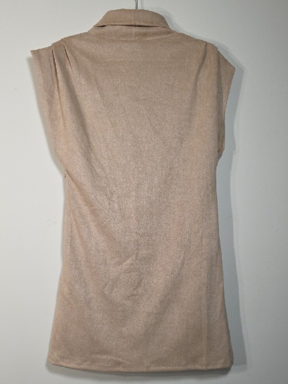 THML NWT Faux Suede Sleeveless Mini Dress in Beige | Cowl Neck - Picture 8 of 8